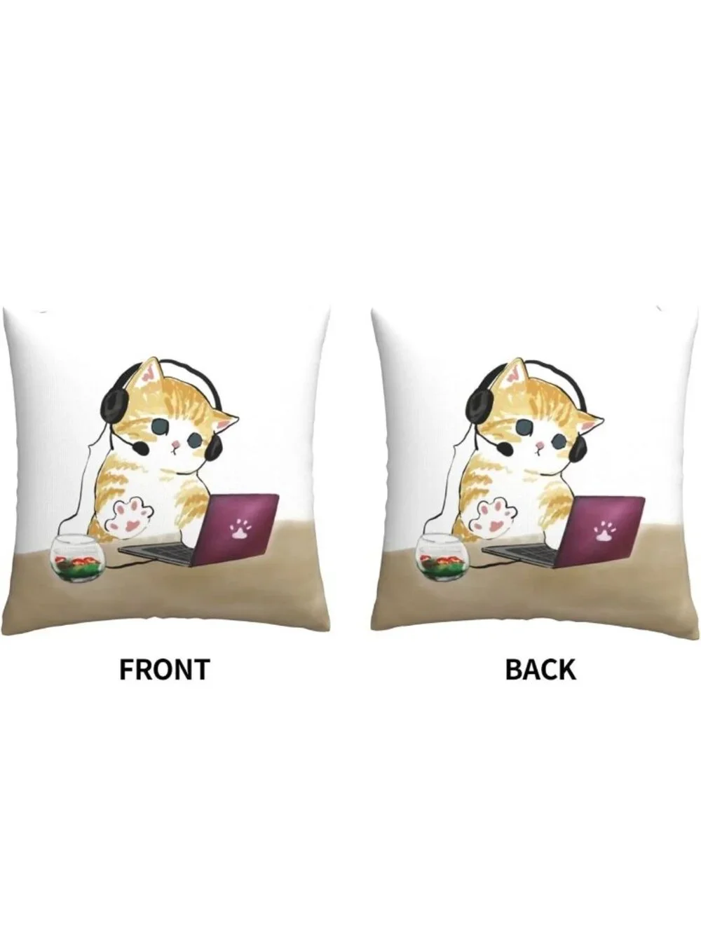 Cute Cat Gamer Throw Pillow 18x18 Inches Double-Sided Print Home Decor Cushion